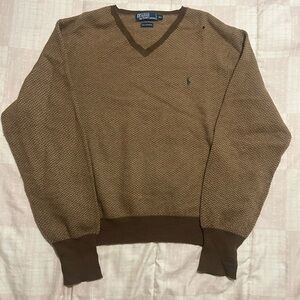 Ralph Lauren Brown V-Neck Sweater Classic Knit